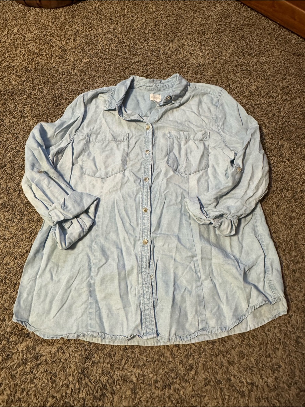 Chico's Pale Blue Denim-Style Button Down Shirt